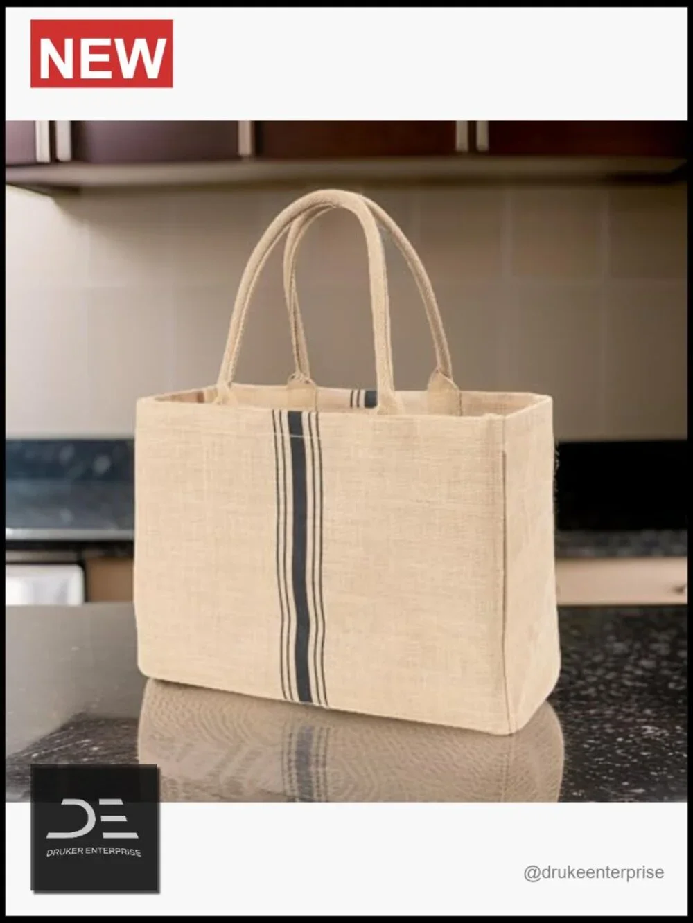 Jute Market Tote with Handles, Reusable Grocery Bag